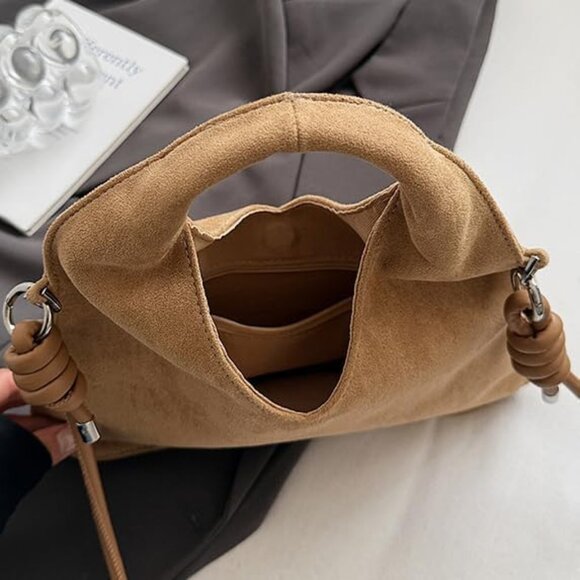 Chic Khaki Faux Suede Small Crossbody Bag for Women Travel Work - Picture 4 of 6